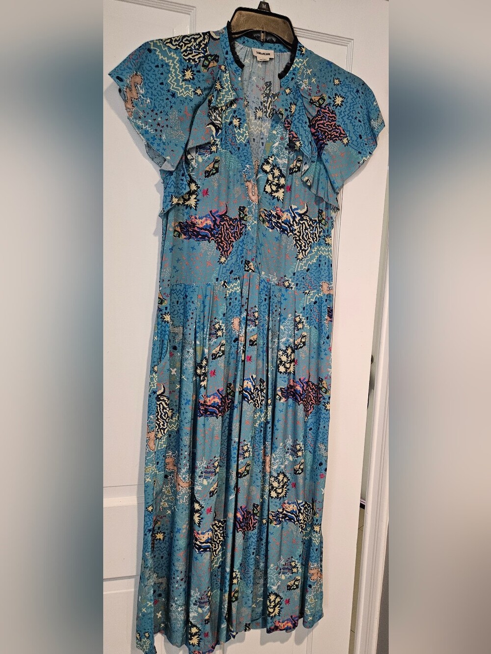 Zadig & Voltaire Blue & Multicolour Ruskie Glam Ruffled Dress - Picture 2 of 13